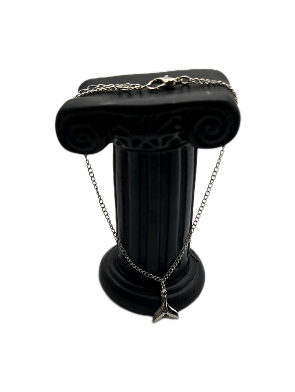 Minimalist Silver Whale Tail Fluke Charm Necklace - Ocean Nautical Jewelry